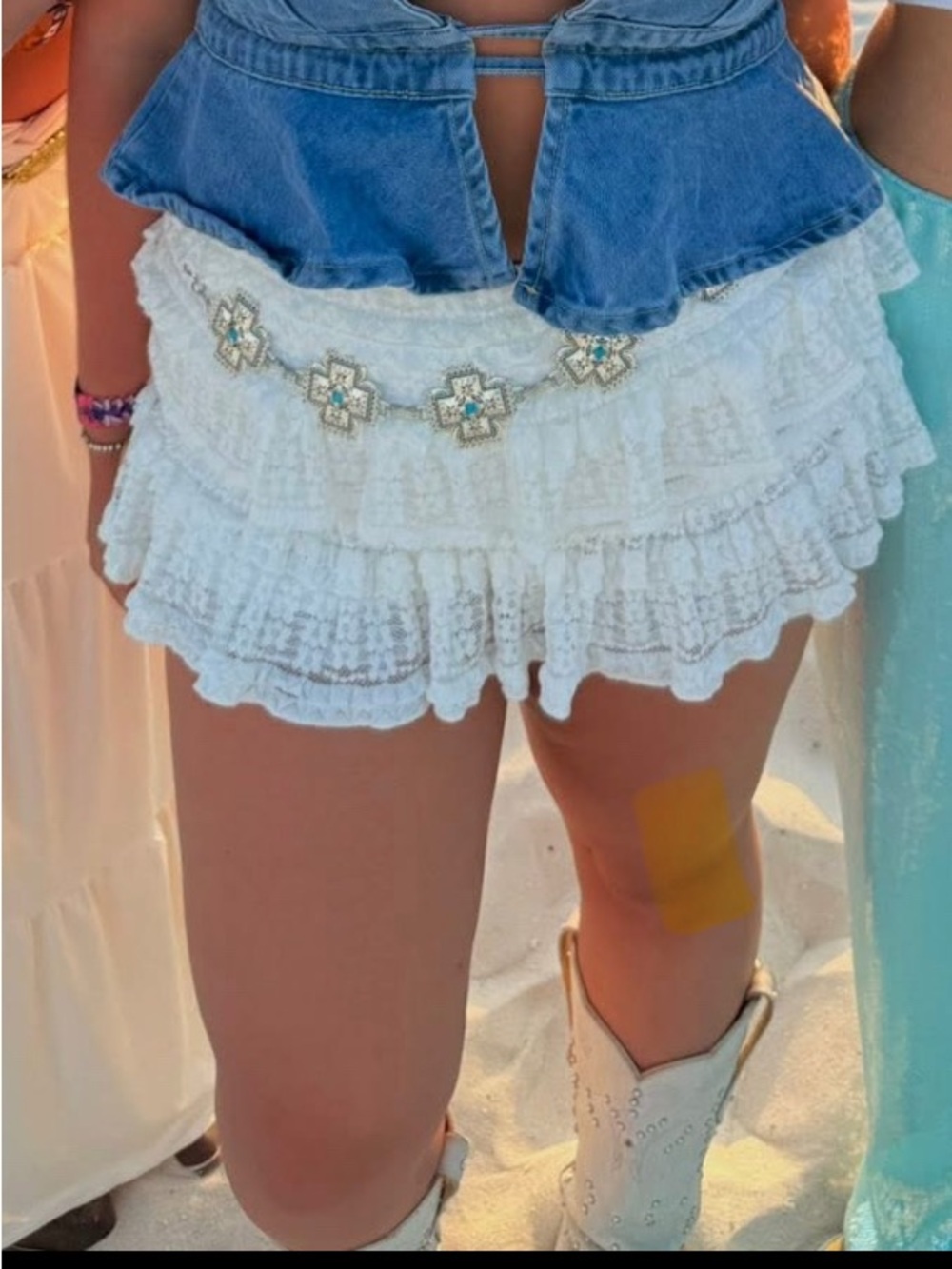 White Tiered Lace Mini Shorts